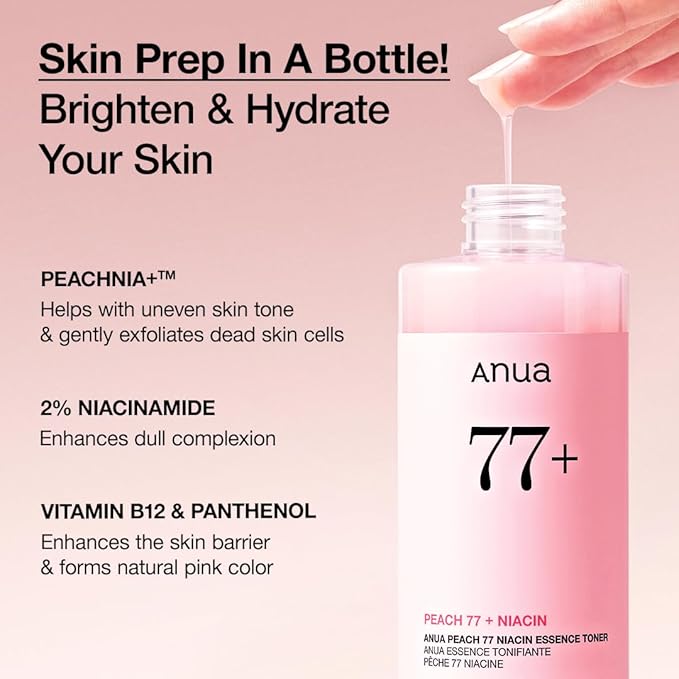 Anua Peach 77 Niacin Essence Toner 250ml / Brightening Toner for Face, Niacinamide, Panthenol, Ceramides, Facial Toner for Glass Skin, Korean Skin Care (8.45 fl.oz.)