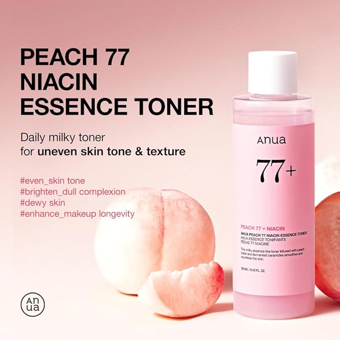 Anua Peach 77 Niacin Essence Toner 250ml / Brightening Toner for Face, Niacinamide, Panthenol, Ceramides, Facial Toner for Glass Skin, Korean Skin Care (8.45 fl.oz.)