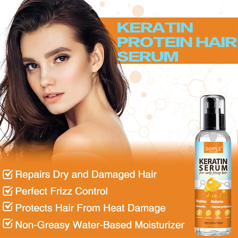 Keratin Protein Hair Care Serum for Curly Frizz Control Shine Protection Heat Protectant Spray for Thermal Protector Moisturizer