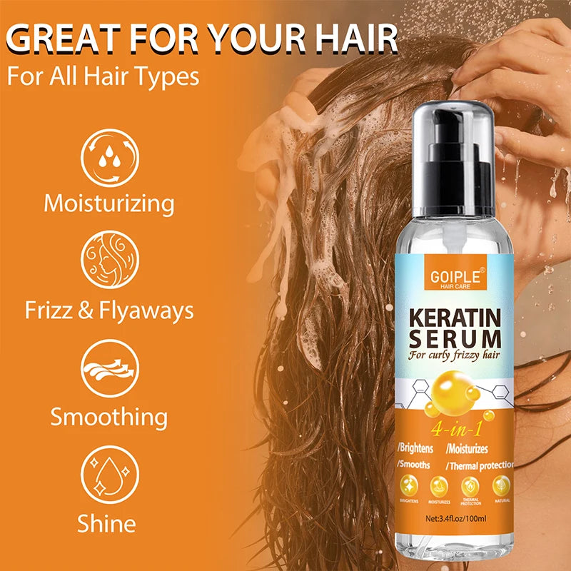 Keratin Protein Hair Care Serum for Curly Frizz Control Shine Protection Heat Protectant Spray for Thermal Protector Moisturizer